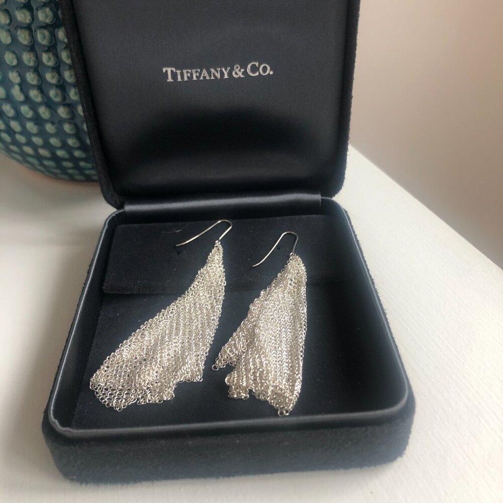 TIFFANY - Elsa Peretti STERLING SILVER Mesh Scarf Earrings (LARGE)